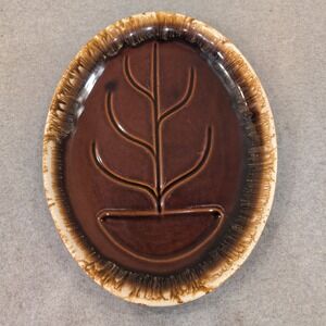 McCoy Pottery Brown Drip Glaze Tree of Life Oval Serving‎ Platter USA MCP NA309